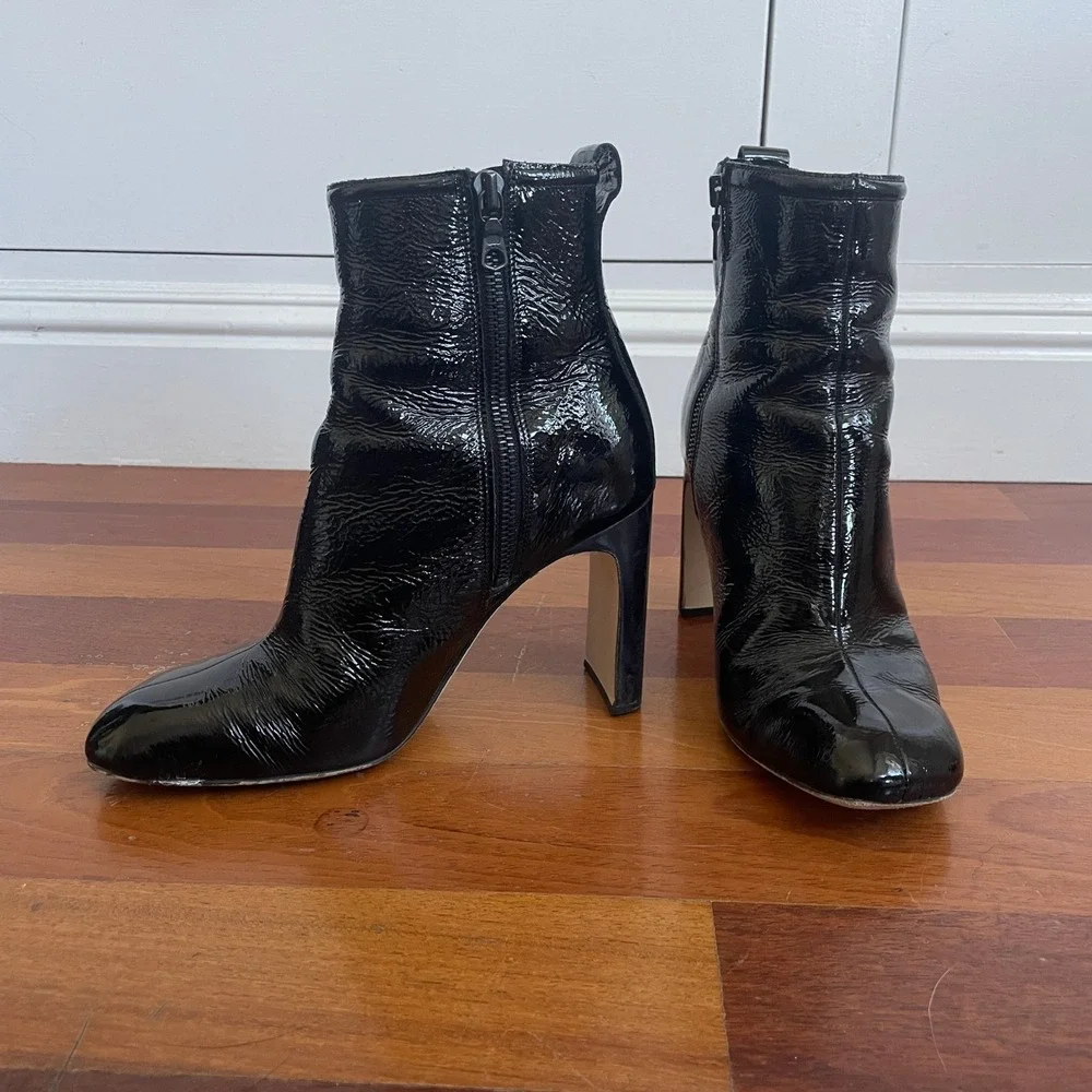 Rag & Bone Women's Ellis Patent Leather Ankle Boots  Square Toe Black Size 37 - Picture 2 of 16